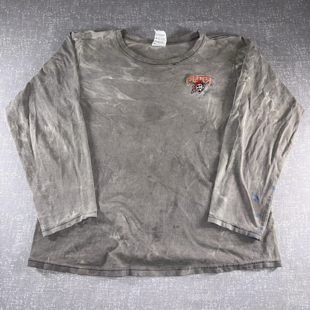 Pittsburgh Pirates Shirt Mens Medium Gray MLB Baseball Long Sleeve Crewneck